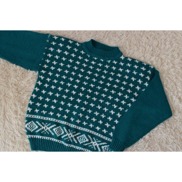 Vintage 90s Mock-neck Emerald‎ Green Acrylic Sweater size P-M - Picture 9 of 10